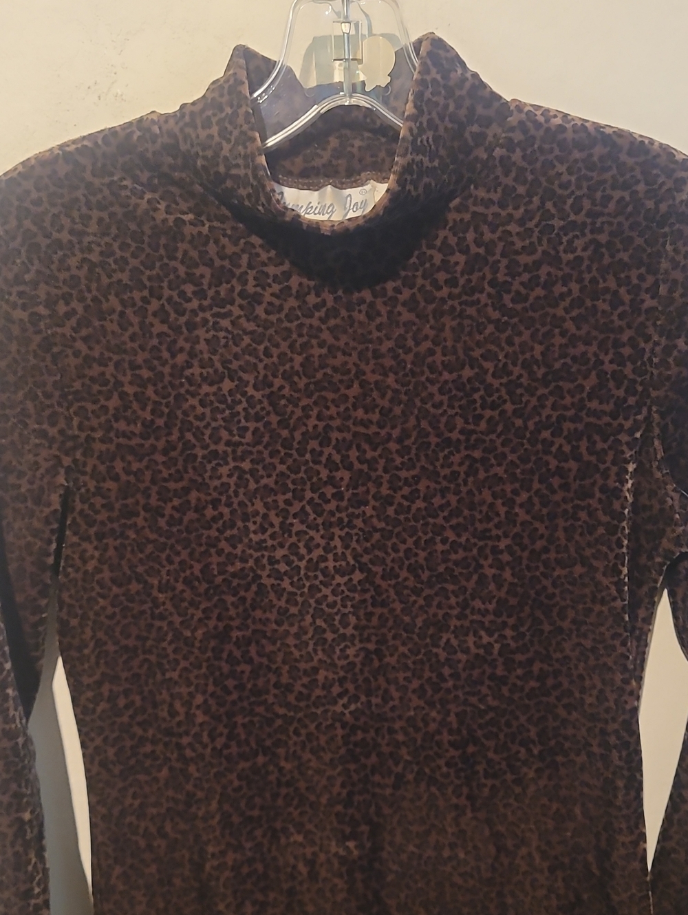 Velvet Leopard Print Brown Mock Neck Women's Mini Sweater Dress